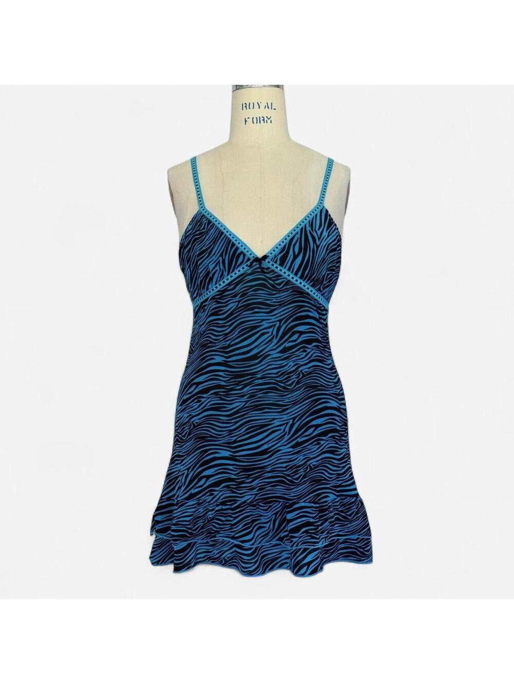 Vintage Y2K Zebra Grunge Teal Black Slip Dress